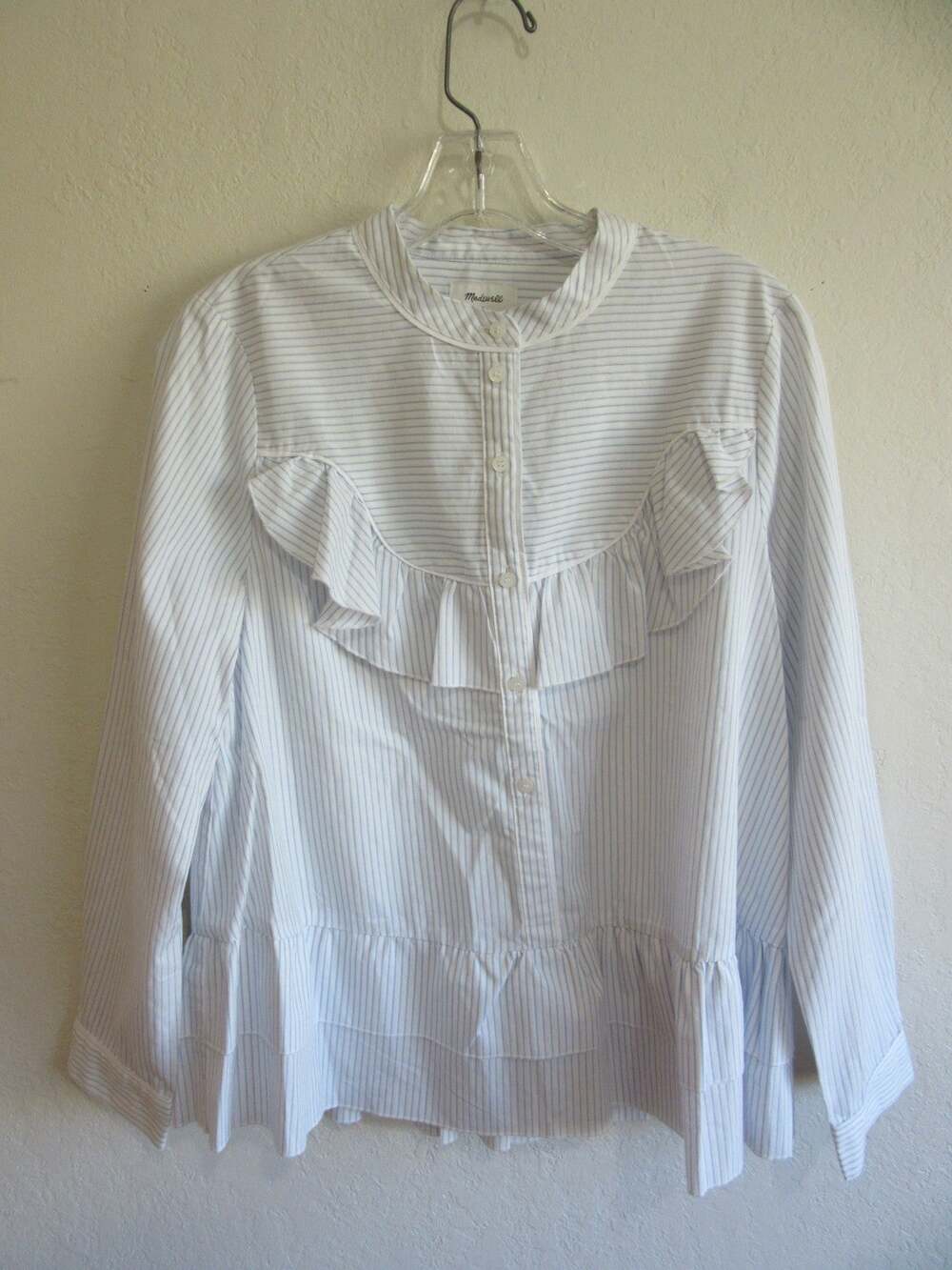 MADEWELL Karen Walker Blue & White Stripe M Ruffled Layered Blouse-NWT-CA2